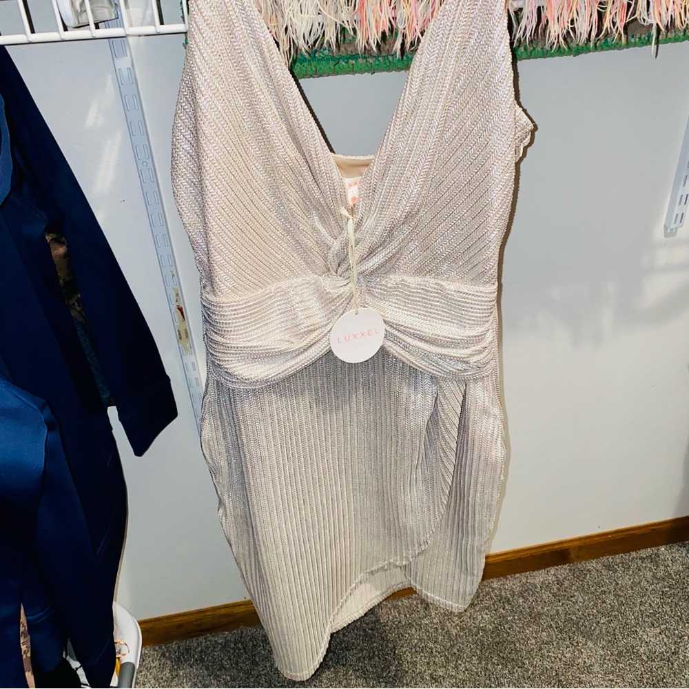 LUXXEL Jersey Ribbed Ivory dress